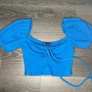 ZARA ruche crop top Royal blue